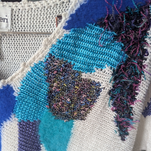 Vintage 80s Franco Valeri Short Sleeve Knit Abstract Top - Size Large - Picture 7 of 8